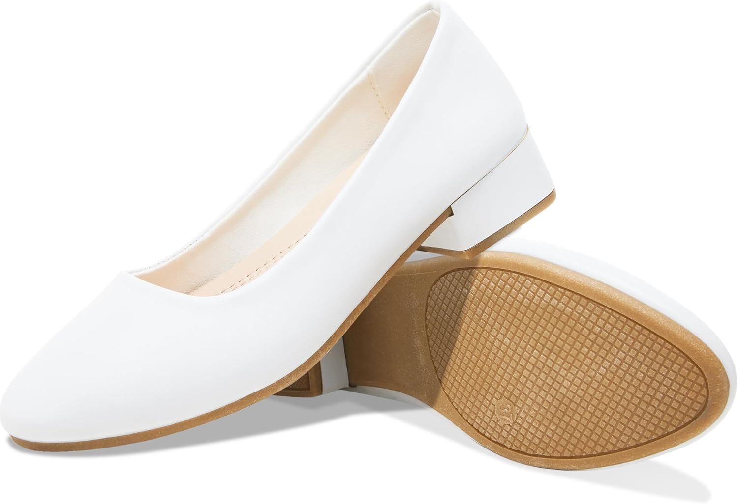 Low Chunky Pumps Women Round Toe Heels PU Leather Chunky Pump Shoes Classic Closed Toe Pumps Low Heel Dress Shoes for Women